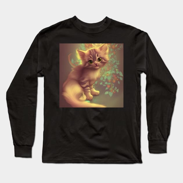 Cute Kitten Beautiful Eyes | White, brown and red cat with green eyes | Digital art Sticker Long Sleeve T-Shirt by withdiamonds